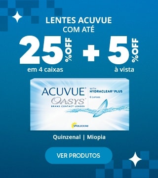 Lentes Acuvue com até 25%OFF + 5% à vista! Aproveite.