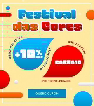 Festival das Cores: aproveite 10%OFF em todo o site com o cupom CARNA10