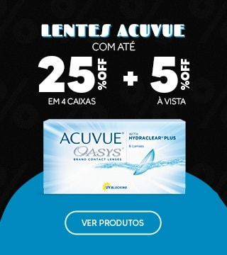 Lentes Acuvue com até 25%OFF + 5% à vista! Aproveite.