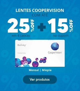 Lentes Coopervision com até 25%OFF no combo + 15% no cupom CLIENTE15, aproveite!
